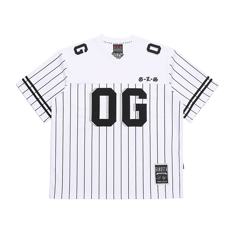 GLS CLUB新品美式身运动宽松轮廓黑白条纹橄榄球外穿球衣短袖男夏